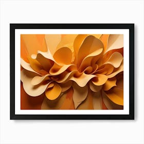 Abstract, Layered Shapes In Shades Of Orange Create A Sense Of Depth And Movement Against A Textured Orange Background Art Print