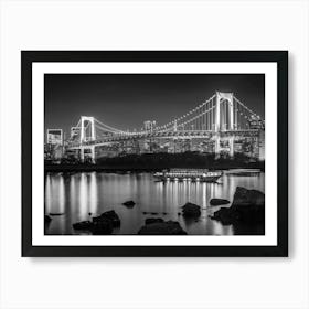 Gorgeous Nightly Rainbow Bridge With Tokyo Skyline In Monochrome Art Print