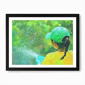 Girl Sprays Water Art Print