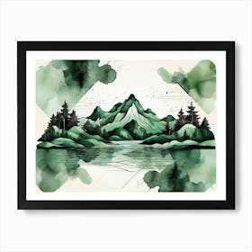 Landscape With Trees And Mountains Art Print