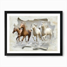 Four Horses Running Art Print