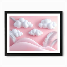 Pink Clouds With Feathers Art Print