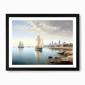 Sailboats In The Harbor Art Print