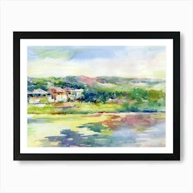 Watercolor landscape Of A Village Poster