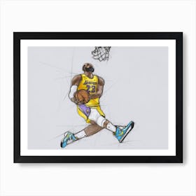 Basketball   Lebron James Dunk   Landscape Art Print