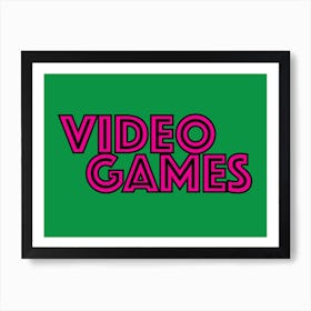 Video Games  - Retro - Typography - Art Print - Game Room -  Green Art Print