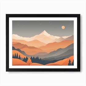 Misty mountains horizontal background in orange tone 122 Art Print