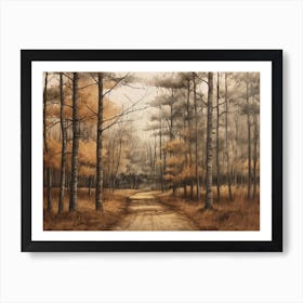 A Painting Of Country Road Through Woods In Autumn 68 Art Print