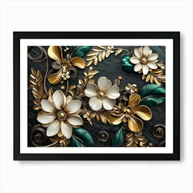 Gold And Green Flowers 4 Art Print