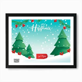 Christmas Theme Graphic Illustrating Joyful Spruce Trees Decked With Radiant Lights And Vibrant Red (1) Art Print