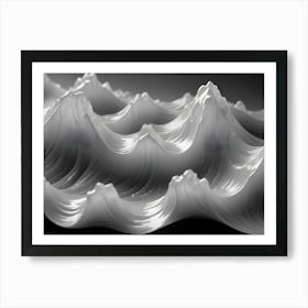 Abstract Image Of A Three Dimensional, Wavy Surface In Shades Of White And Gray, Resembling A Flowing Fabric Or A Rippling Water Surface Art Print