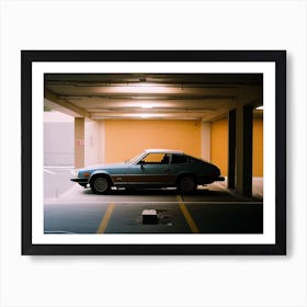 Blue Retro Car In A Parking Garage Photo Art Print