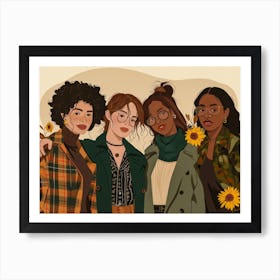 Four Women With Sunflowers Art Print