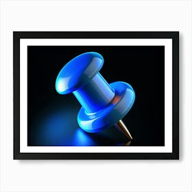 Blue Push Pin On A Black Background Art Print