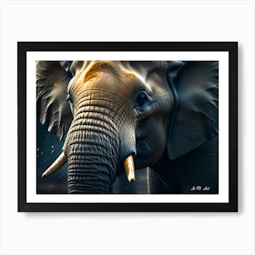 Young Elephant Bull Photo Realistic Painting With Sand On Head Art Print