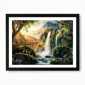 Mountain Waterfall Landscape Painting #2 Art Print