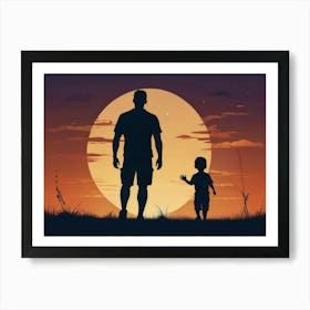 Silhouette Of Father And Son Father's Day 1 Art Print