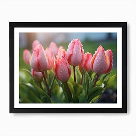 Pink Tulips In The Garden Art Print