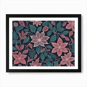 Pink And Green Floral Pattern Art Print