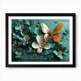 Butterfly And Flowers 1 Art Print