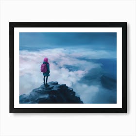 Girl Standing On Top Of A Mountain Art Print