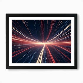 A Abstract, Glowing, Streaks Of Red, Blue, And White Light, Creating A Sense Of Speed And Movement In A Digital Space Art Print