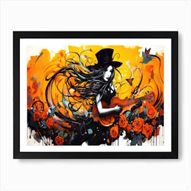 Witches And Music Halloween 18 - Music Girl With Guitar Art Print