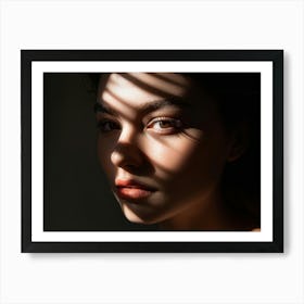 Close Up Of A Face Caught In A Dramatic Interplay Of Light And Shadow Contrast Showing Every Contou Art Print