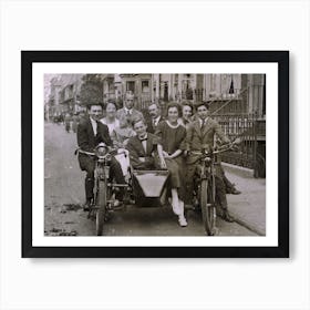 Family Group On Motorbikes And Sidecar 1910s Black & White Art Print