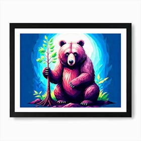 Bear Holding A Tree Art Print