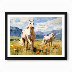 Horses Painting In Rocky Mountains Colorado, Usa, Landscape 4 Art Print