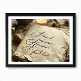 Calligraphic Handwriting Crafting An Elegant Thank You Note Swoops And Curls Of The Letters Intrica Art Print