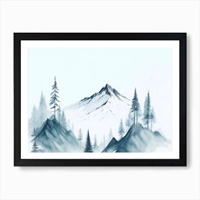 Mountain And Forest In Minimalist Watercolor Horizontal Composition 244 Art Print