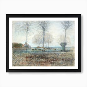 Farm Setting, Three Tall Trees In The Foreground, Piet Mondrian Art Print