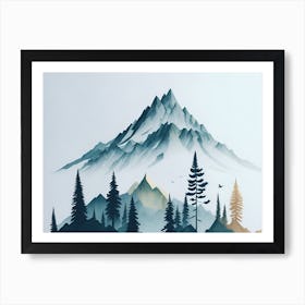 Mountain And Forest In Minimalist Watercolor Horizontal Composition 130 Art Print