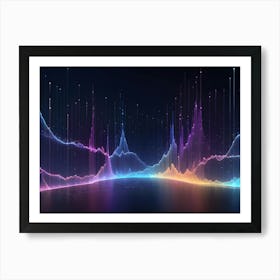 Abstract Digital Image Of A Glowing Blue And Purple Waveform On A Dark Background, Representing A Data Visualization Or A Sound Wave Art Print