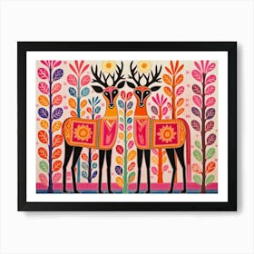 Elk 2 Folk Style Animal Illustration Art Print