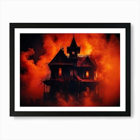 A Haunted House With Fiery And Skittish Autumn Colors Forms The Centerpiece Of A Mysterious Hallowee (2) Art Print