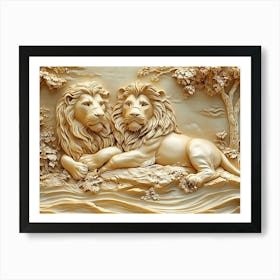 Beautiful 3d Marble Lions Art Print