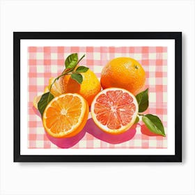 Citrus Fruits Pink Checkerboard 4 Art Print