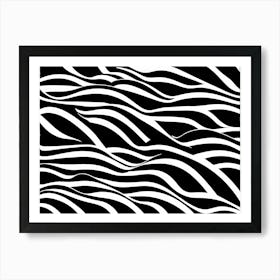 Retro Inspired Linocut Abstract Shapes Black And White Colors art, 210 Art Print