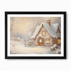 Winter Christmas Cottage Art Print