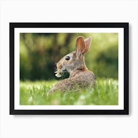 Rabbit Holding Flower Art Print