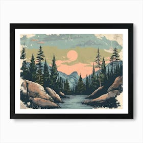 Retro Mountains Illustration 5 Art Print