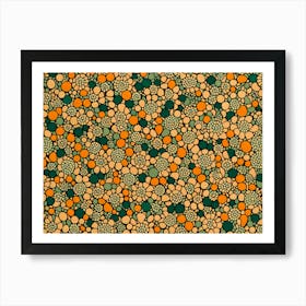 A Sophisticated Pattern Featuring abstract flowers Shapes in Mustard Rustic Green And Orange Colors, 273 Art Print