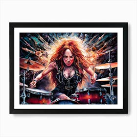 Female Rock Drummer Painting #2 Art Print