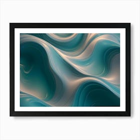 Abstract Background With Flowing, Wavy Lines In Shades Of Teal And White, Creating A Soft And Elegant Design Art Print