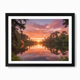 Sunset Over Lake Paintings Art Print 1 Art Print