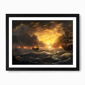 Pirate Ships In The Sea Art Print