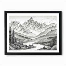Majestic Mountain Range With Jagged Peaks And Sweeping Valleys Art Print